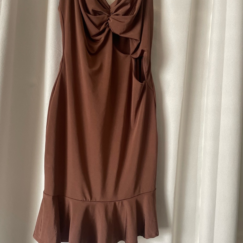 Sabora Brown Ruched Wrap Sheath Dress